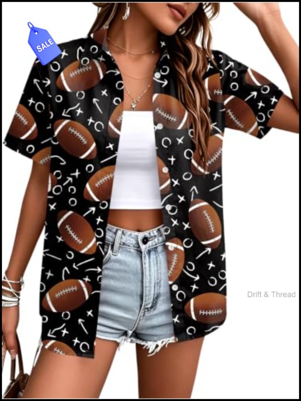 Women Football Game Day Graphic Tee V-Neck Short Sleeve Relaxed Fit Fan Shirt